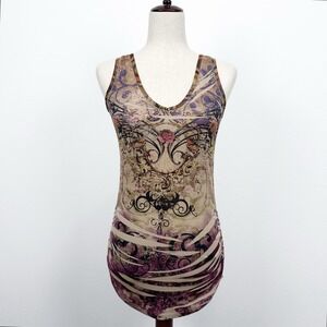 Vtg‎ Y2K Body Central Top Womens M Rose Graphic Fairy Grunge Rock Dark Feminine